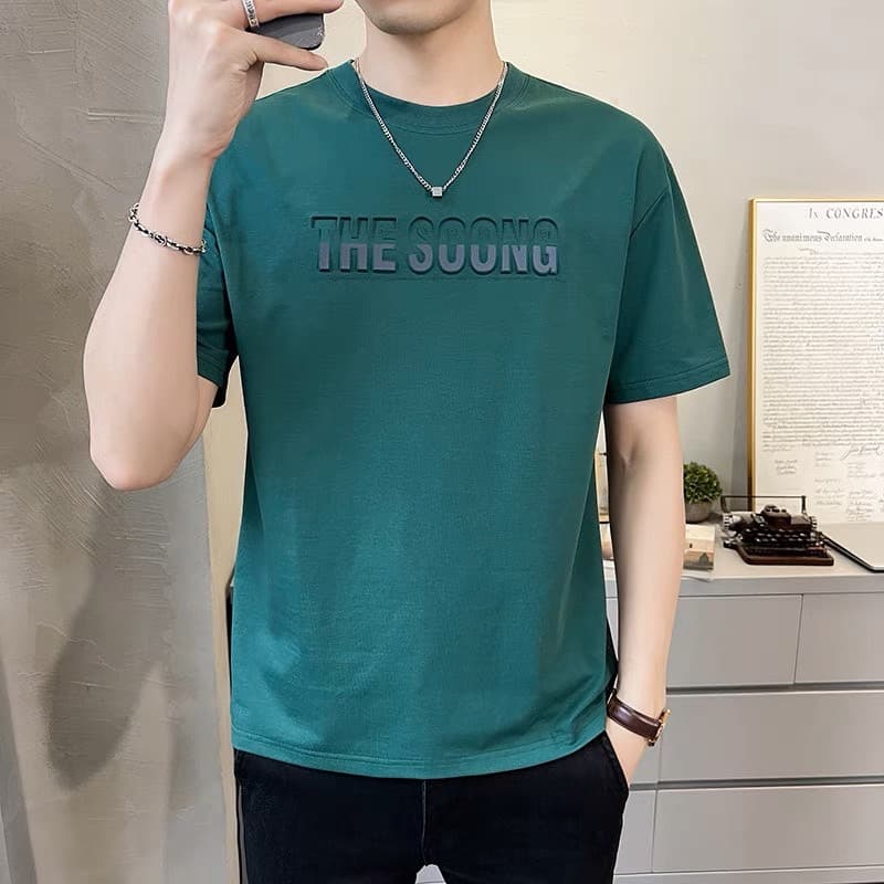 เสื้อยืดคอกลมแขนสั้นผู้ชาย เสื้อยืดผู้ชาย ลายอังกฤษสไตล์นูน ลายเท่ๆผ้าดีใส่สบาย สิ่งค้าพร้อมส่ง
