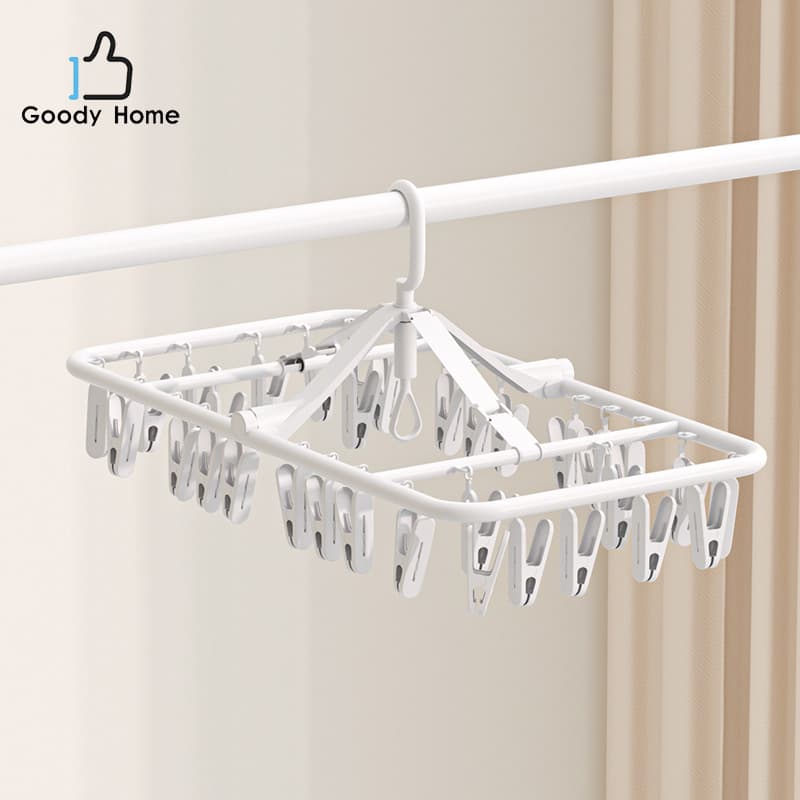 Goody Home ที่หนีบผ้าพร้อมราวแขวน วัสดุพลาสติก ราวแขวนทรงสี่เหลี่ยม มี 2 ขนาดให้เลือก