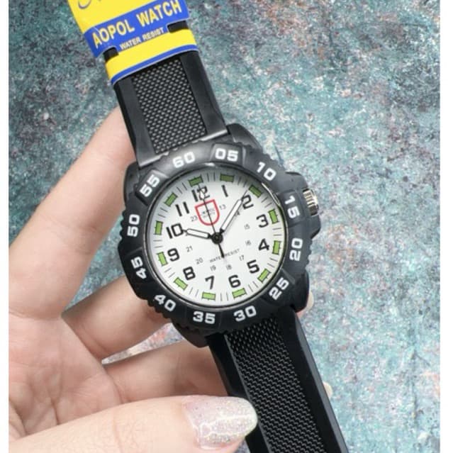 นาฬิกาผู้ชาย ยี่ห้อ Aopol watch นาฬิกากันน้ํา ทรงสปอต สายยาง เข็มมีพรายน้ํา