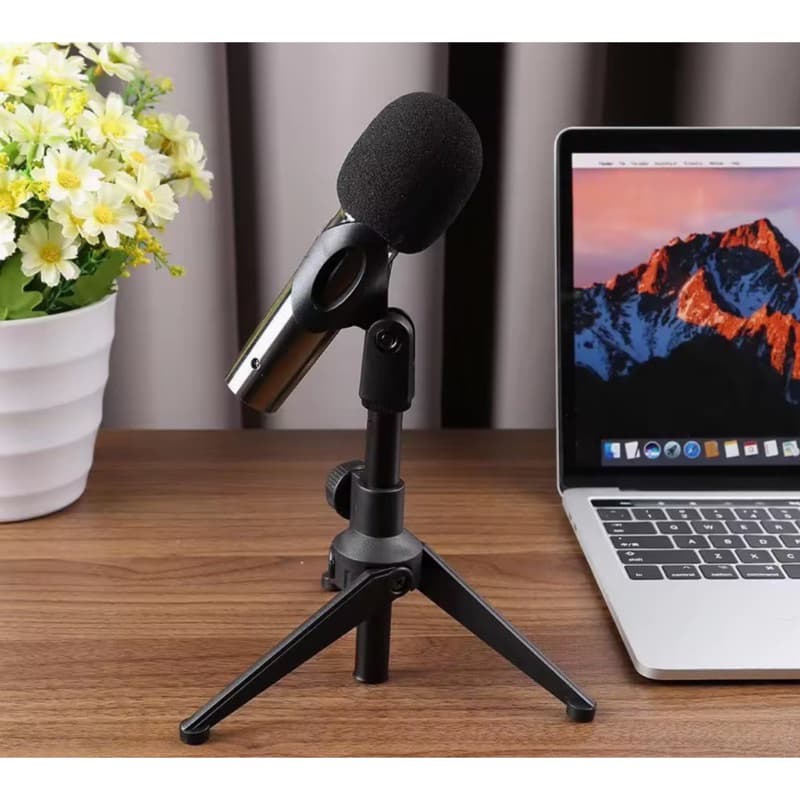 ขาตั้งไมโครโฟนสามขาแบบพับได้ MIC แท่นวางบนโต๊ะไมโครโฟนแบบหนีบ