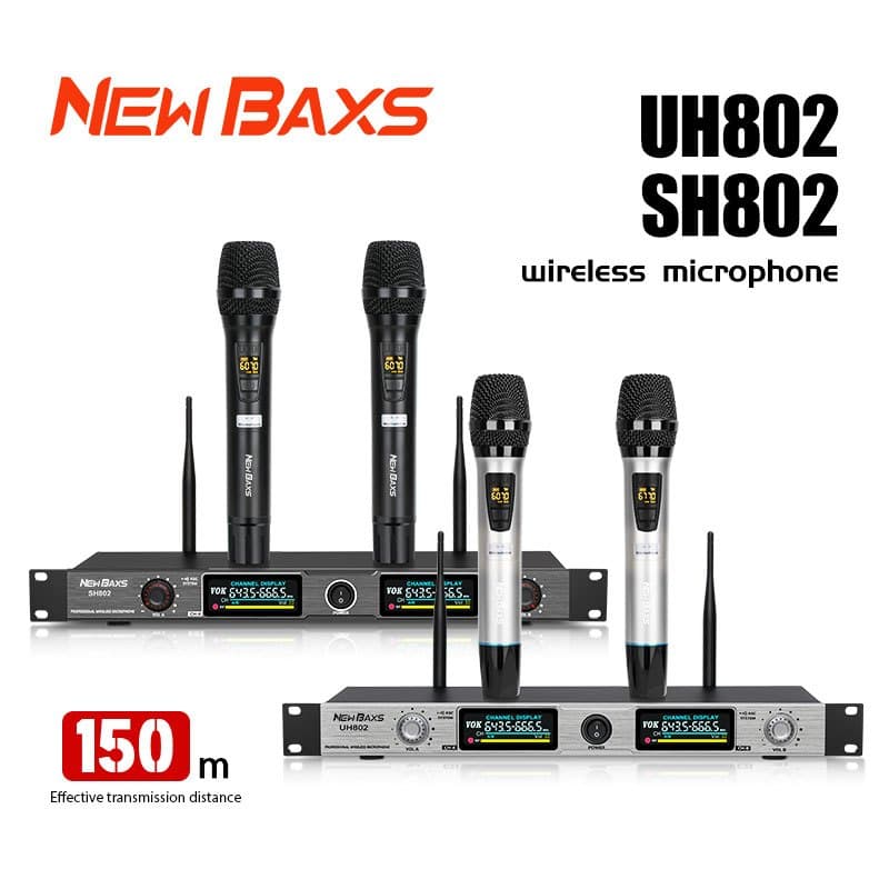 NEW BAXS UH802/SH802 ไมโครโฟนไร้สายแบบหนึ่งต่อสอง ระยะ 150 ม. ประสิทธิภาพเวทีเสียงที่ดี 100% COD