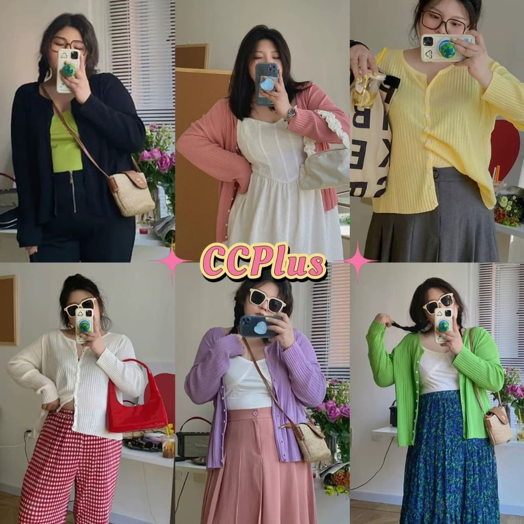 CiCi Plus+ (2277) เสื้อไหมพรมแขนยาว คอกลม กระดุมหน้าใช้งานได้จริง เสื้อสาวอวบ สไตล์เกาหลี แมตช์ง่าย