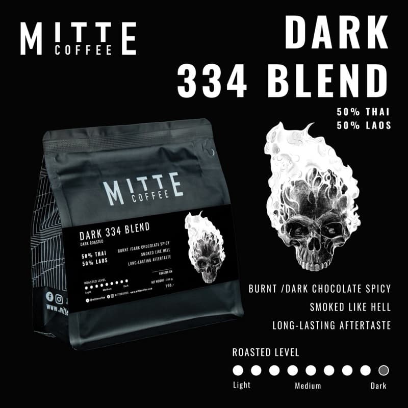 Mitte coffee เมล็ดกาแฟอราบิก้าคั่วเข้ม Dark 334 Blend มี 3 ขนาด 200 กรัม / 500 กรัม / 1 กิโลกรัม