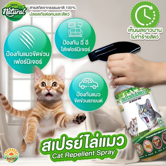สเปรย์ไล่แมว ป้องกันแมวขับถ่ายไม่เป็นที่ ฉี่มั่ว ฉี่เรี่ยราด สูตรเข้มข้น ปลอดภัยต่อเด็กและสัตว์เลี้ยง 450 ml.