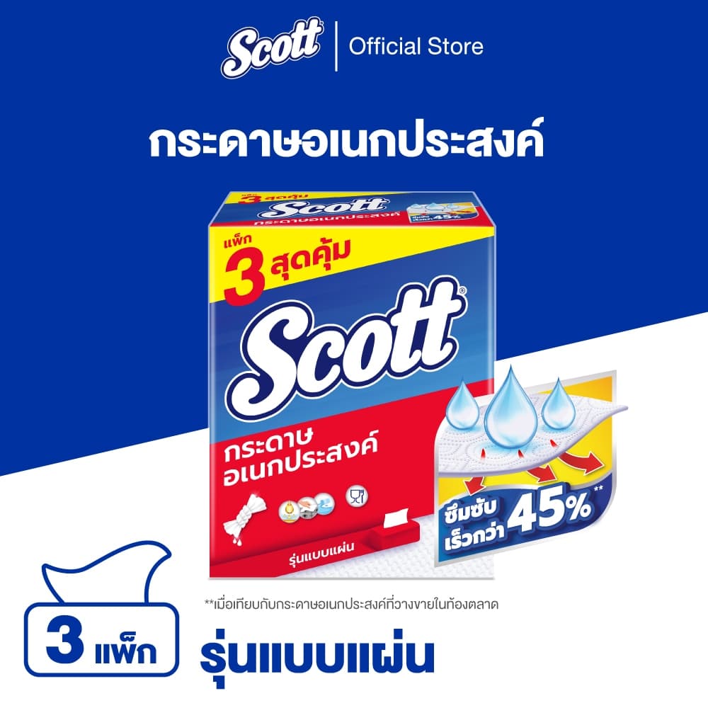 สก๊อตต์ กระดาษอเนกประสงค์ แบบแผ่น 84 แผ่น x 3 แพ็ค Scott Paper Towel Interfold 84 Sheets x 3 Packs