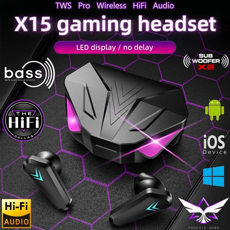 tws gaming tws led rgb light หูฟังบลูทูธ tws X15 กันน้ํา เสียงสเตอริโอไฮไฟ หูฟังเล่นเกม พร้อมไมโครโฟน