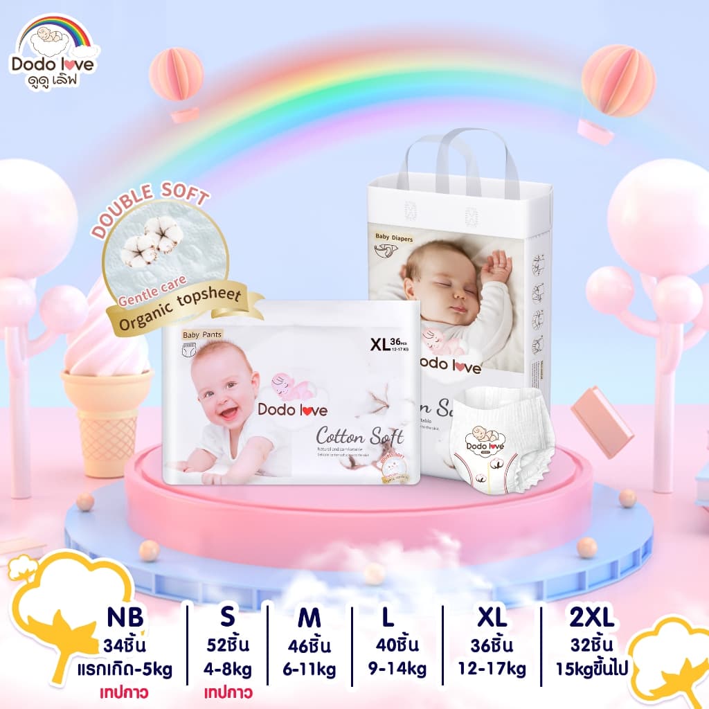 ส่งด่วน DODOLOVE Double Soft Organic Topsheet กางเกงผ้าอ้อม ผ้าอ้อมสําเร็จรูป ผ้าอ้อมออแกนิค นุ่ม…