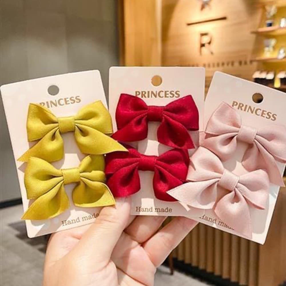 กิ๊บติดผม ประดับโบว์น่ารัก สีพื้น สไตล์เกาหลี สําหรับเด็กผู้หญิง จํานวน 2 ชิ้น