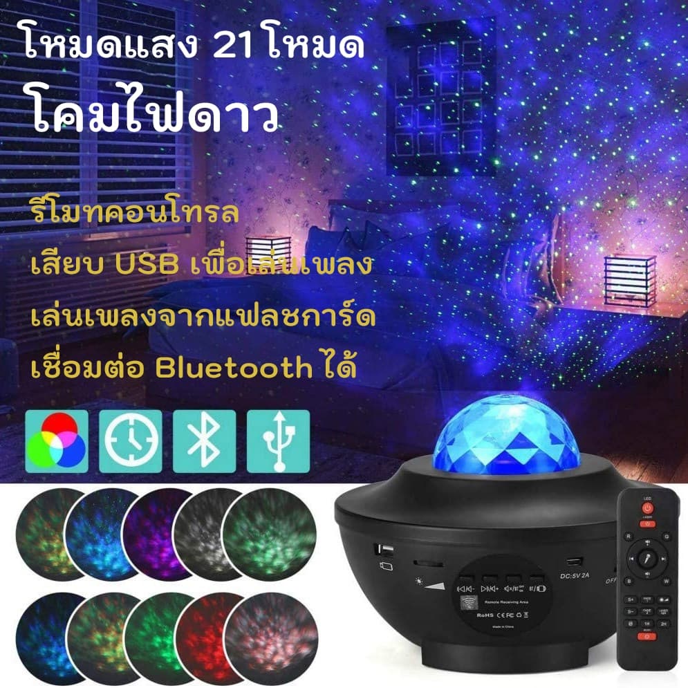 Skyโปรเจคเตอร์,โคมไฟโปรเจคเตอร์พร้อมลําโพงบลูทูธ,โคมไฟตกแต่งห้อง,ไฟติดห้อง,แสงดาวบนท้องฟ้า,ไฟก้อนเมฆ