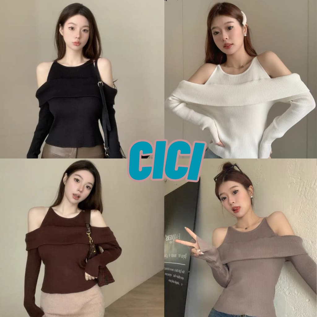 ส่งทันที Cici(NO. 31045)เสื้อไหมพรมเปิดไหล่แขนยาว ทรงสวย จับแมทซ์กับอะไรก็เข้ากัน เหมาะสําหรับสาวแซ่บ