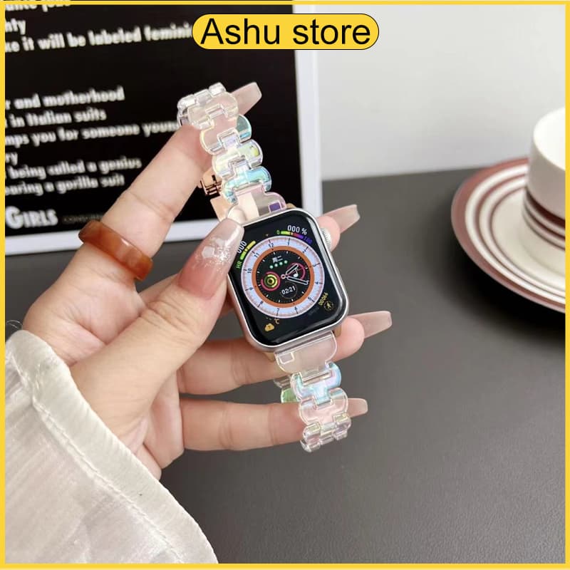 แฟชั่นสายนาฬิกาสําหรับ iwatch9 8 7 6 SE 5 4 3 2 1 PC สายนาฬิกาเรซิ่น 41 มม. 45 มม. 44 มม. 42 มม. 38 มม. 40 มม.