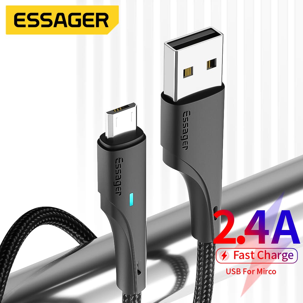 Essager USB ชนิด C Micro Cable สายชาร์จเร็วโทรศัพท์สายชาร์จสําหรับ Xiaomi เรดหมี่หัวเว่ย Samsun