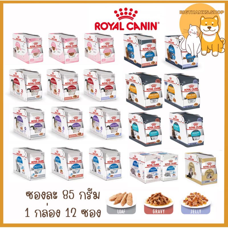(( ใหม่ ยกกล่อง 12 ซอง )) Royal canin pouch อาหารเปียกแมว แมวเด็ก แมวโต แมวแก่ ทุกสายพันธ์ ขนาดซองละ 85 กรัม