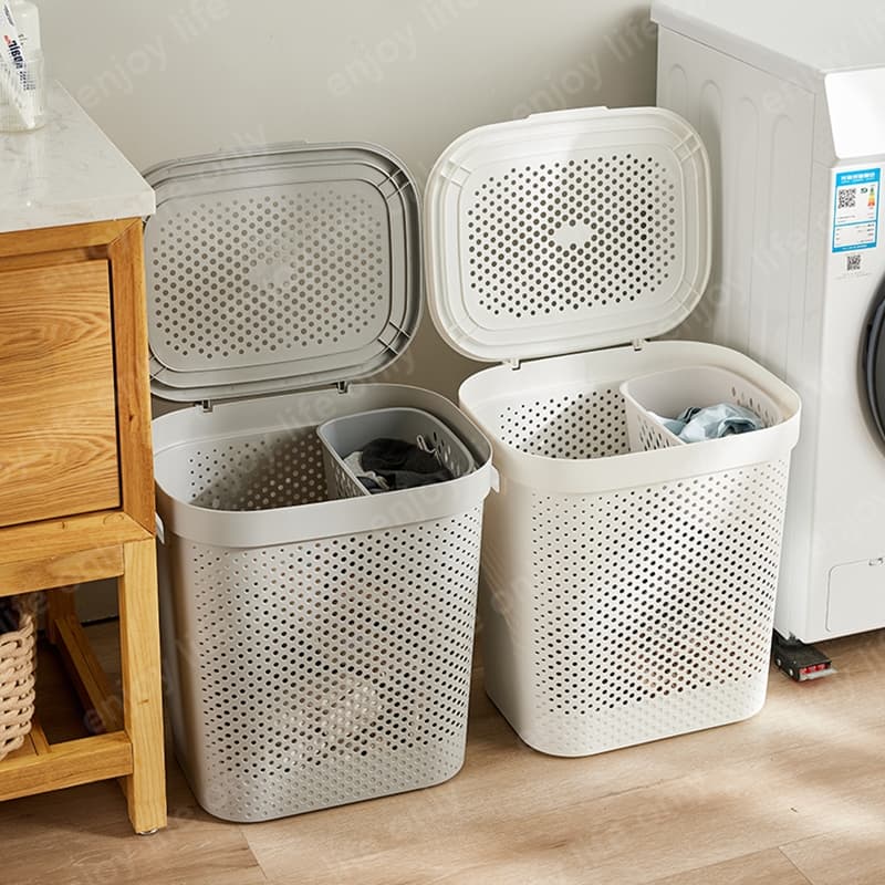 45L/60Lตะกร้าผ้ามีฝาปิด ตะกร้าอเนกประสงค์ ตะกร้าผ้าพลาสติกclothes basketความจุสูง จัดเก็บเสื้อผ้า
