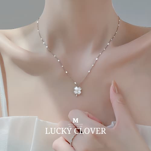 MEET💕สร้อยเงินแท้ Lucky Clover สร้อยคอสั้น สร้อยคอเงิน สร้อยแฟชั่น จี้เงินแท้ สร้อยหินนําโชค สร้อยคอ