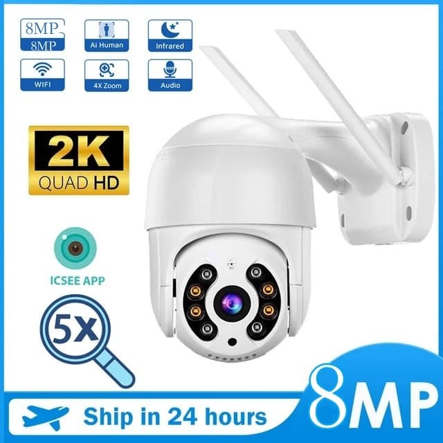 กล้องวงจรปิด 8MP icsee outdoorสีเต็ม IP Camera 1080P PTZ IP Camera ICsee App กล้องวงจรปิด Night Vision