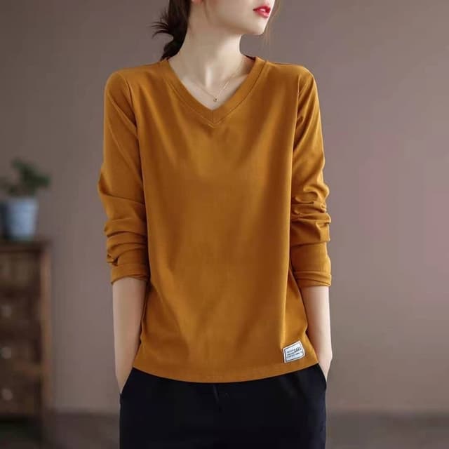 PS-รุ่น-229 เสื้อยืดคอวีสีพื้นแขนยาวมาใหม่ เสื้อทรงหลวมสไตล์เกาหลี ผ้านิ่มสวมใส่สบาย พร้อมส่งจากกรุงเทพ