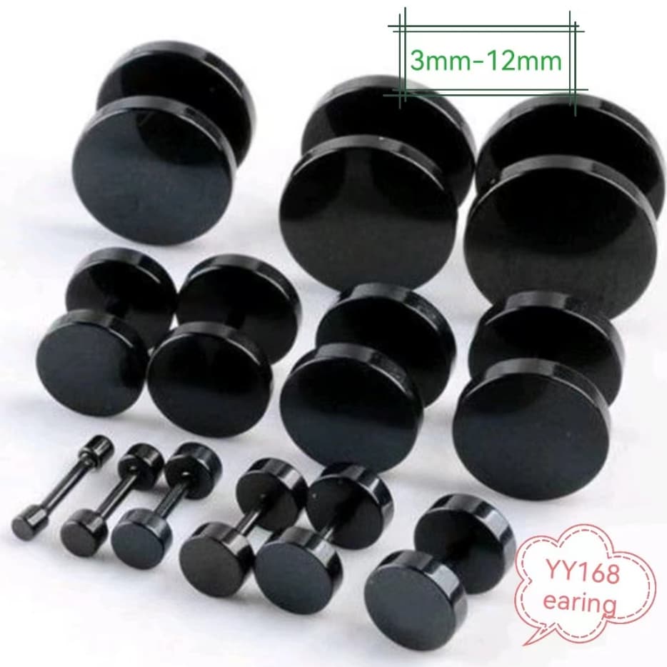 1pcsต่างหู ตุ้มหู จิว ต่างหูผู้ชาย Black Gothic Barbell Earring Fashion Round Plain Men Stud Earring Jewelry…