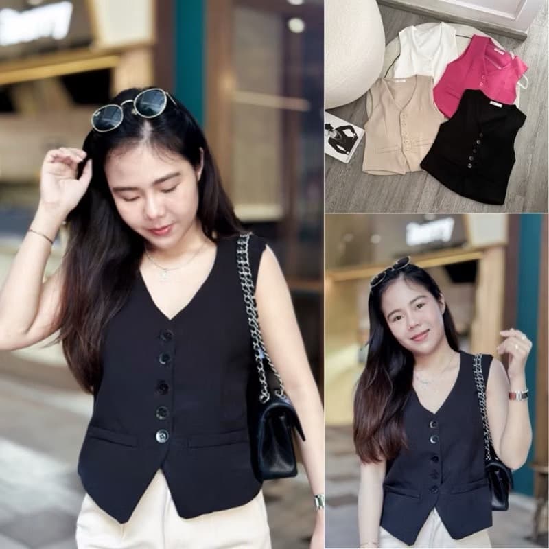 GG เสื้อกั๊กทรงเบเซอกระดุมจริงงานสวยหรู พร้อมส่ง