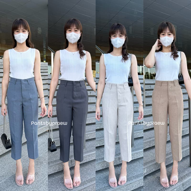 รุ่นลูน่า | กระบอกเล็กเอวสูง ตะขอหน้า มีหูเข็มขัด เอวสูง ความยาว 35 นิ้ว กางเกงพรางหุ่น กางเกงใส่ทํางาน