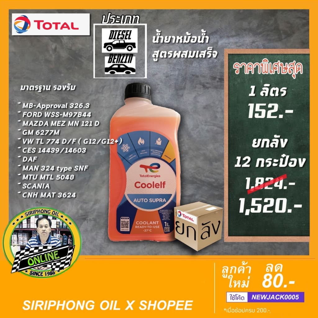 น้ํายาหม้อน้ํา Total Coolant Auto Supra -37°c (1L)