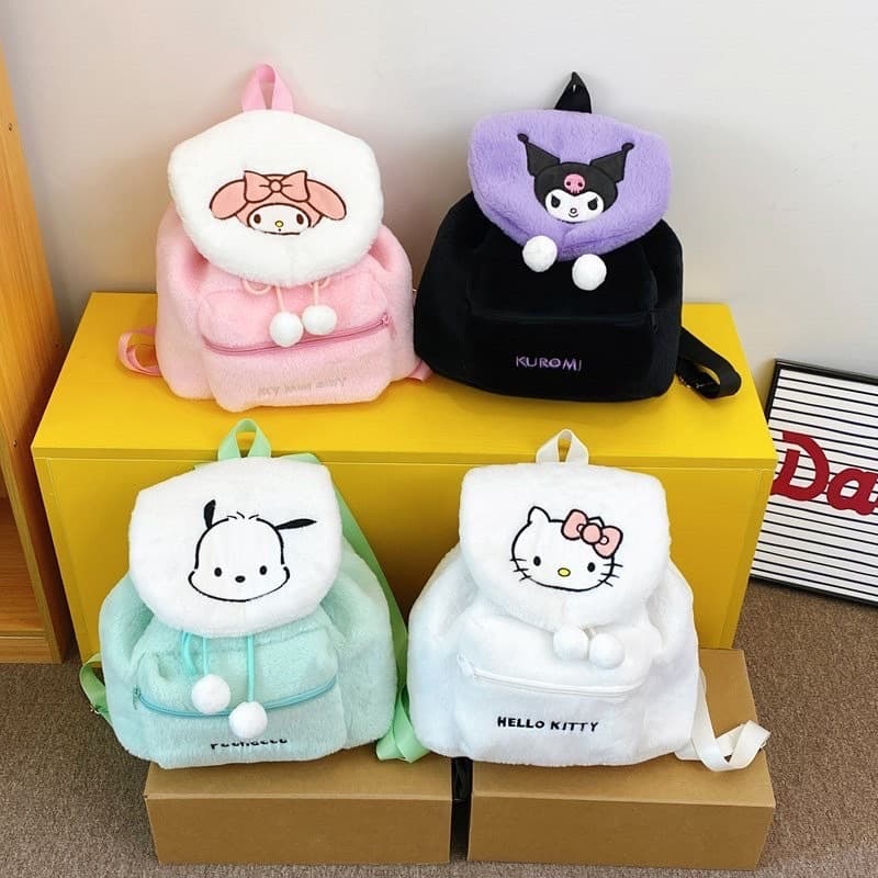 (พร้อมส่งJ10174 กระเป๋าเป้สะพายหลัง กระเป๋านักเรียน ผ้ากํามะหยี่ขนนิ่ม ลายการ์ตูนคิตตี้ ชินนาม่อนโรล ขนาดใหญ่…