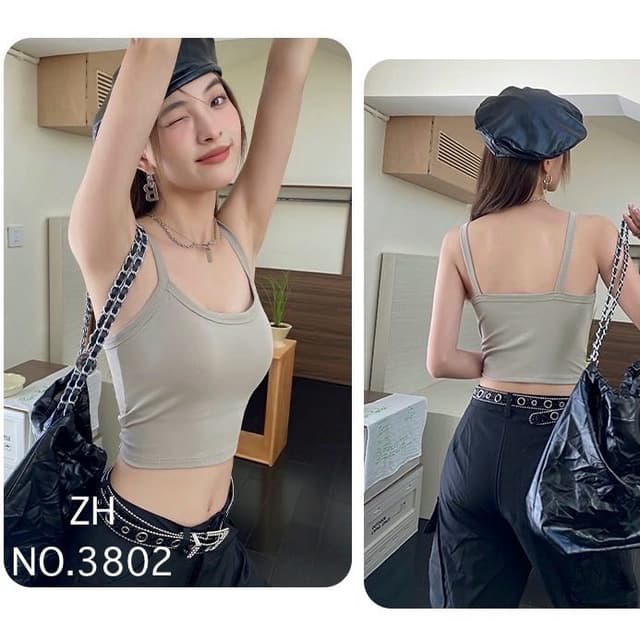 zh-forever.3802 เสื้อสายเดี่ยวผ้าฝ้าย บราสายเดี่ยวฟองน้ําในตัว