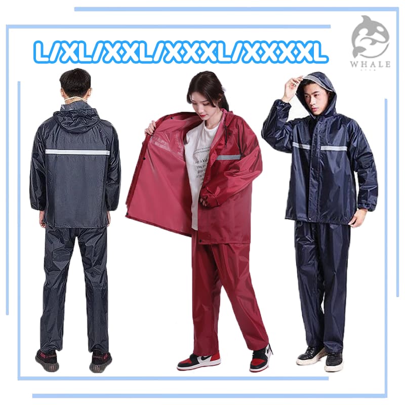 Raincoat suit ชุดกันฝนแบบหนา มีแถบสะท้อนแสง รุ่น หมวกติดเสื้อ