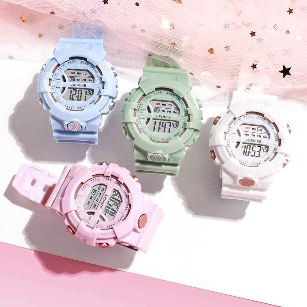 นาฬิกาข้อมือ สีพาสเทล แฟชั่น มีไฟ LED แสดงผล 12/24 ชั่วโมง ดิจิตอล ใส่ได้ทั้งหญิงและชาย สายนิ่ม ใส่สบาย-XF