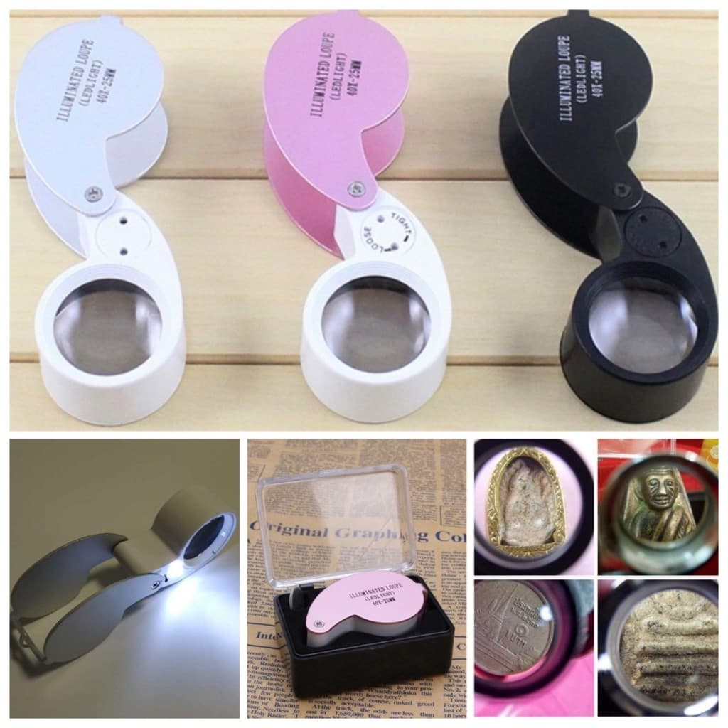 แว่นส่องพระ LED มีไฟ แว่นขยาย ส่องพระ 40X-25MM กล้องส่องพระ พับได้ แว่นคนแก่ อ่านหนังสือ พกพา มีความชัดเจนสูง