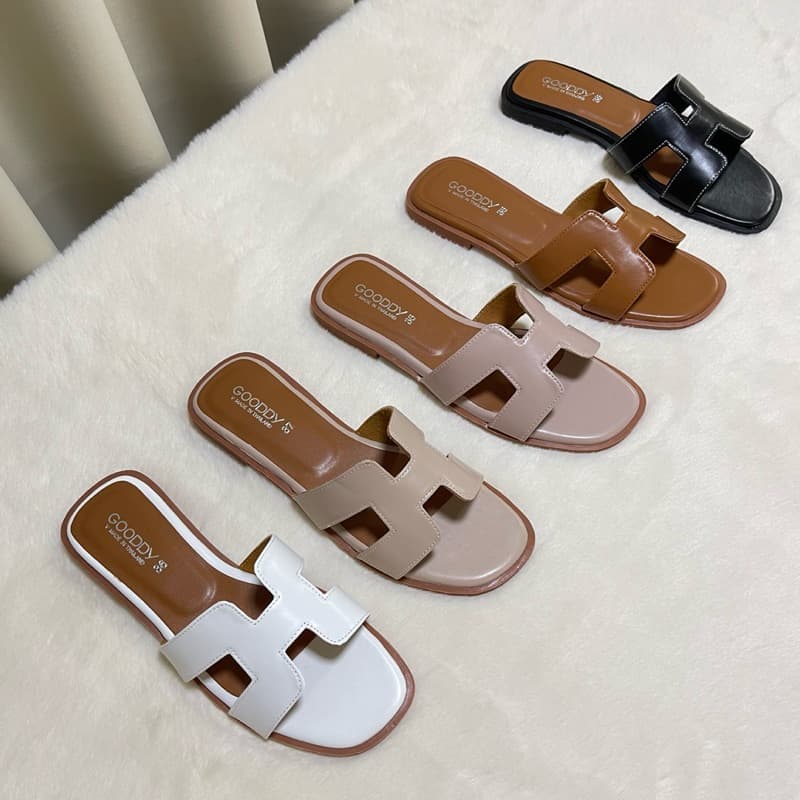 รองเท้าแตะแฟชั่นหน้าHผ้าหนัง สินค้าพร้อมส่ง