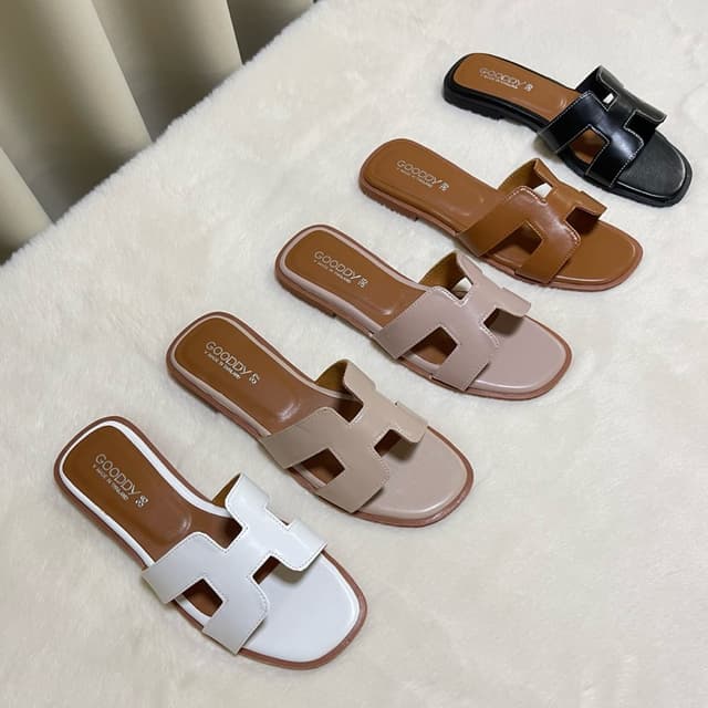 รองเท้าแตะแฟชั่นหน้าHผ้าหนัง สินค้าพร้อมส่ง