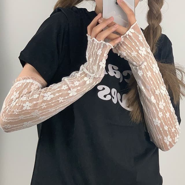 01ลูกไม้ซีทรู ถุงมือตาข่ายลูกไม้ แฟชั่นโลลิต้า (Lolita Fashion) ปลอกแขนแฟชั่น