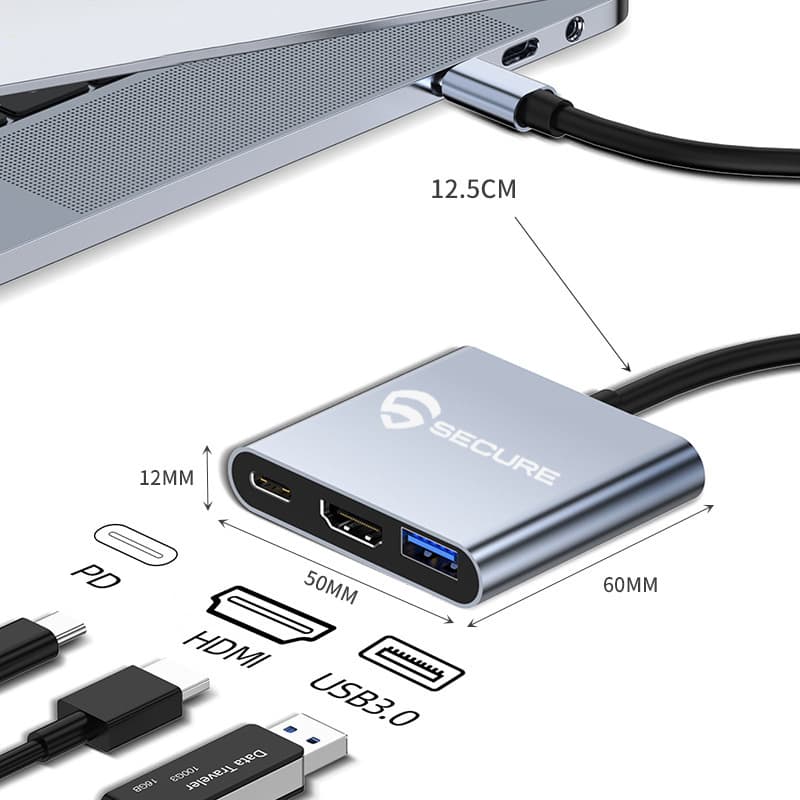 ของแท้ SECURE แปลง Type C to HDMI USB3.0 PD Type C Hub Type C ต่อจอแยก