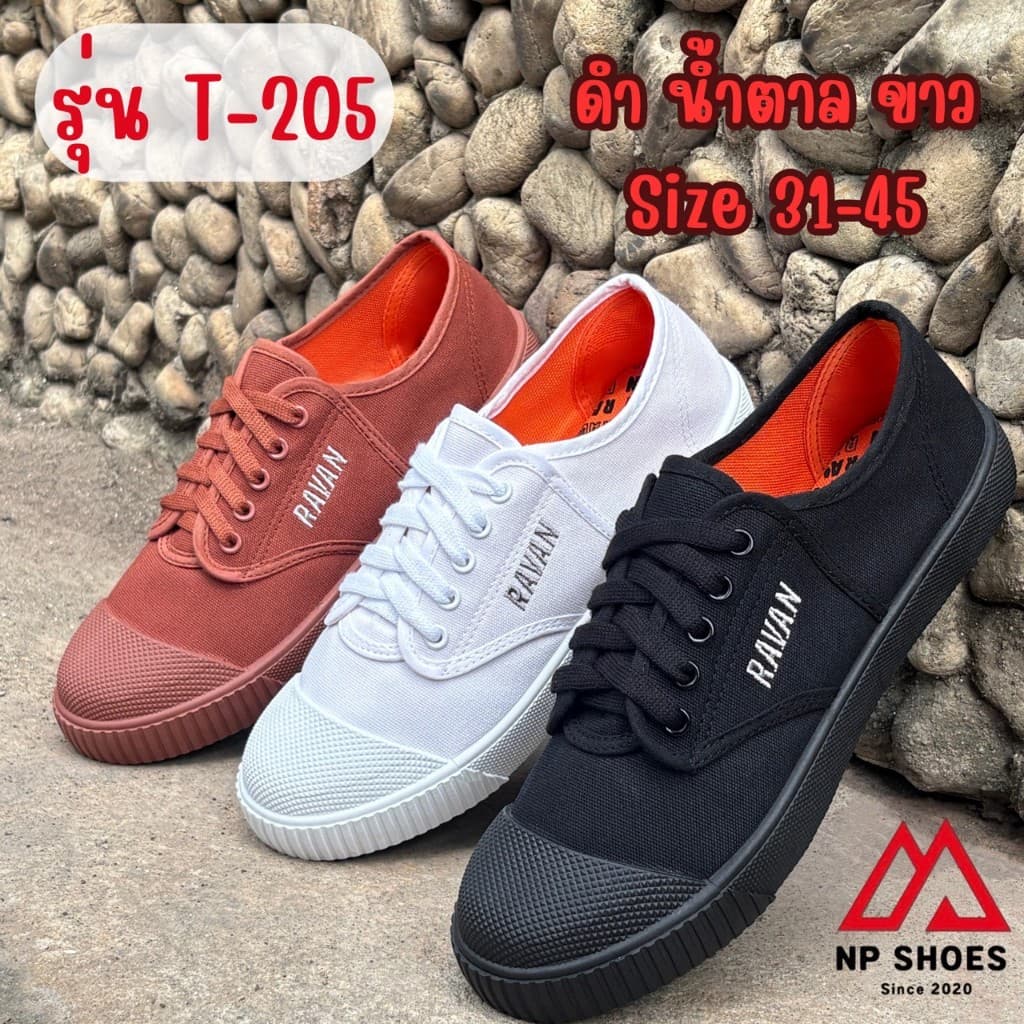 5(ลูกค้าใหม่ราคา 1 บาท)🍀รองเท้าผ้าใบนักเรียน🍀ยี่ห้อRavan T205ใส่สบาย สี ดํา ขาว ตาล ไซ31-45ใส่ทํางาน…