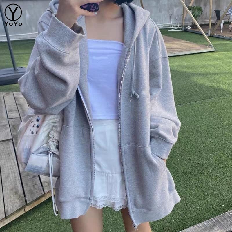 YOYO เสื้อกันหนาวมีฮู้ดผู้หญิง คาร์ดิแกนซิปแขนยาว สไตล์สปอร์ต รุ่นY2838