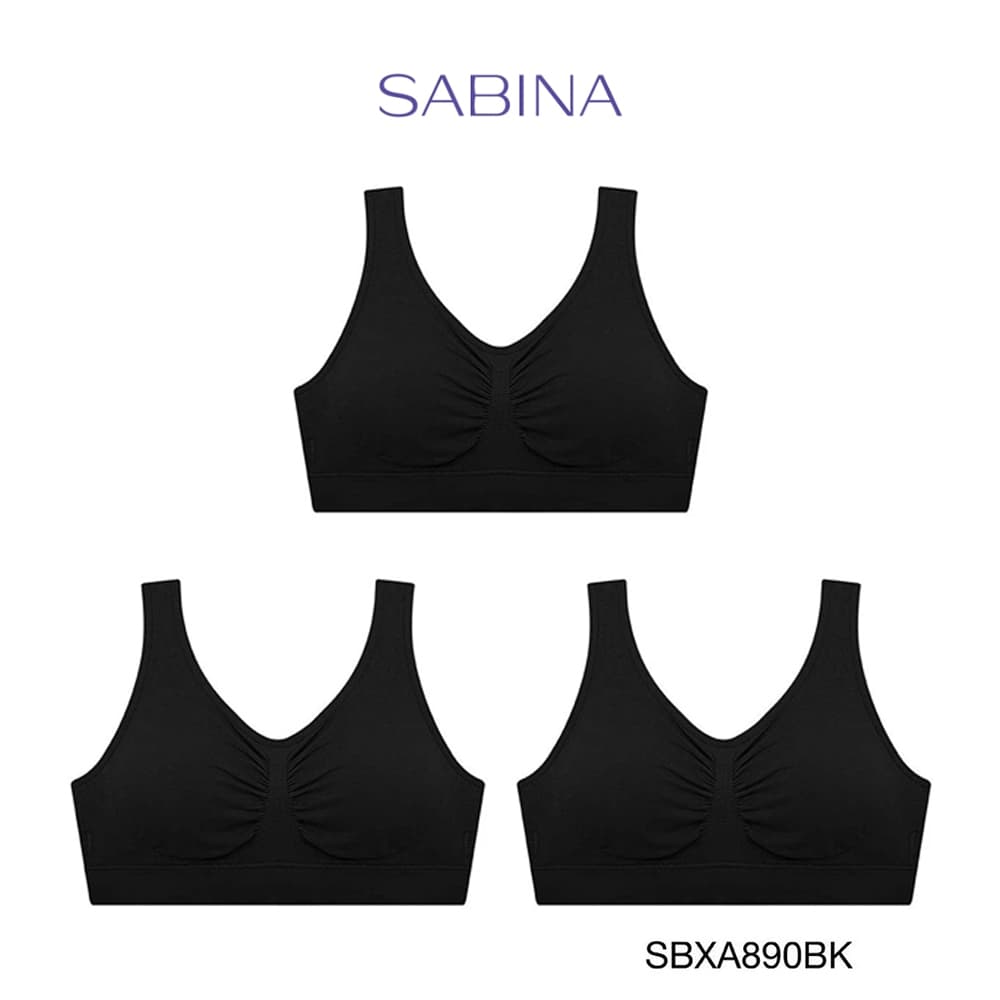 Sabina (Set 3 ชิ้น) Sabina Smart Stretch เสื้อชั้นในไร้โครง รหัส SBXA890 สีดํา