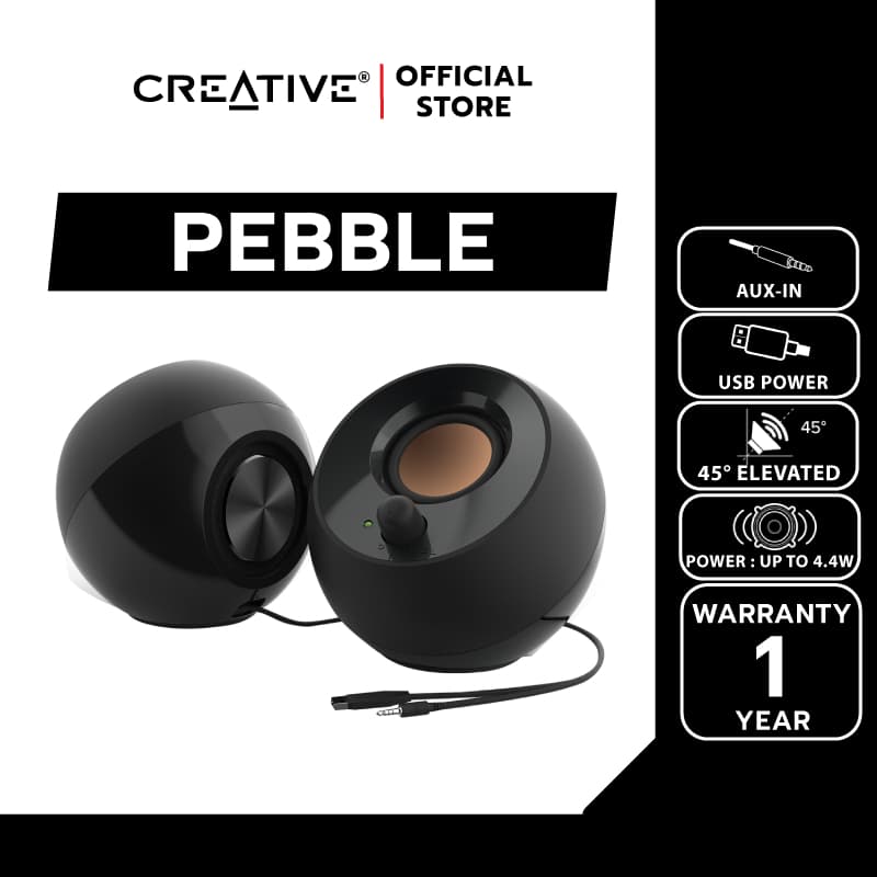 CREATIVE SPEAKER PEBBLE BLACK (สีดํา) ลําโพง 2.0 ดีไซน์สวย
