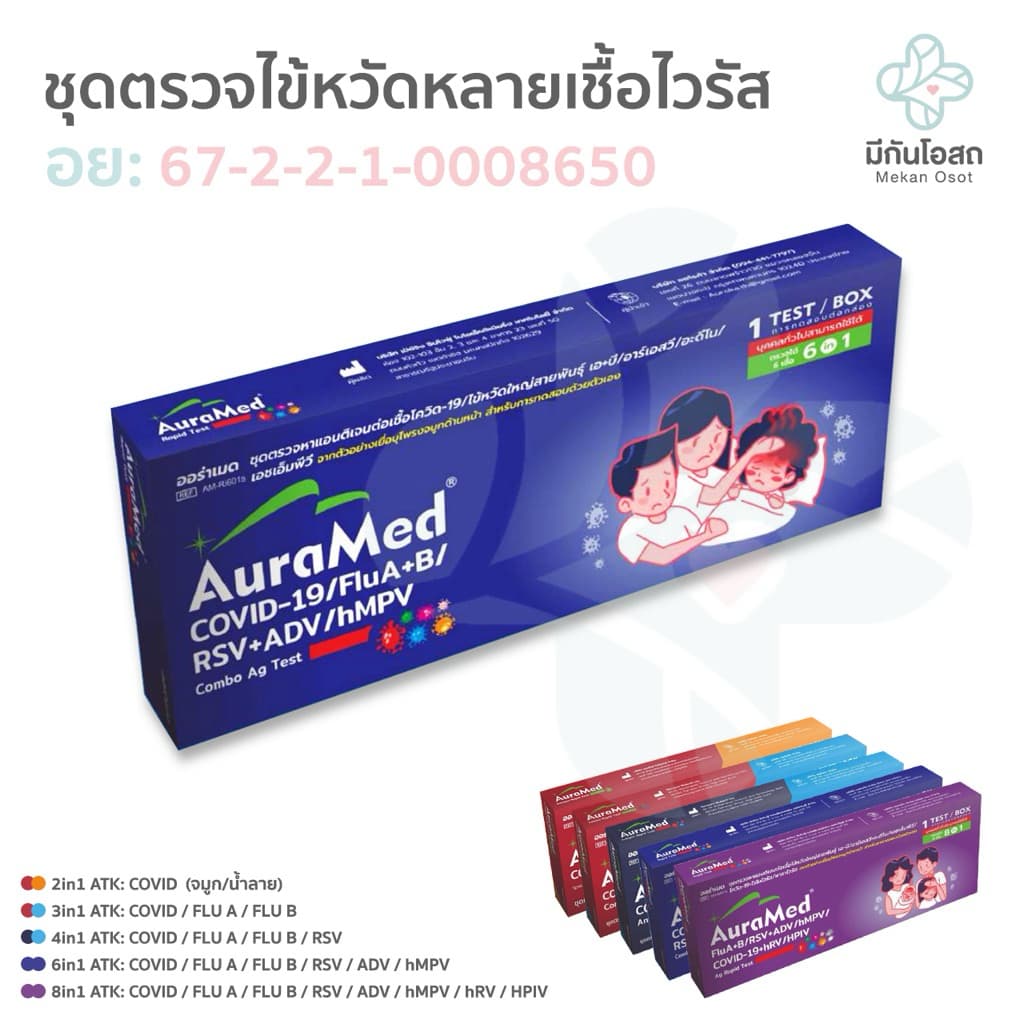 ชุดตรวจไข้หวัดหลายเชื้อไวรัส ATK AuraMed ❤️พร้อมส่งจากร้านยา❤️ ออร่าเมด ตรวจ Flu / Covid / RSV / ADV / hMPV /…
