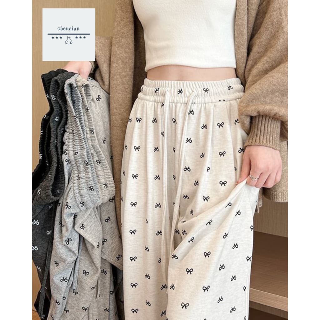 ในไทย** กางเกงขายาวผ้านิ่ม เอวยางยืด เชือกหน้ารูดได้ K66 รูปที่ 1