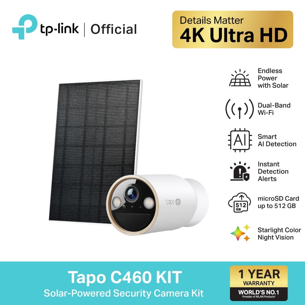 TP-Link Tapo C460 KIT ชุดกล้องวงจรปิด คมชัด 4K 8MP พร้อมแผงโซล่าร์เซลล์ Solar-Powered Security Camera Kit มี… รูปที่ 1