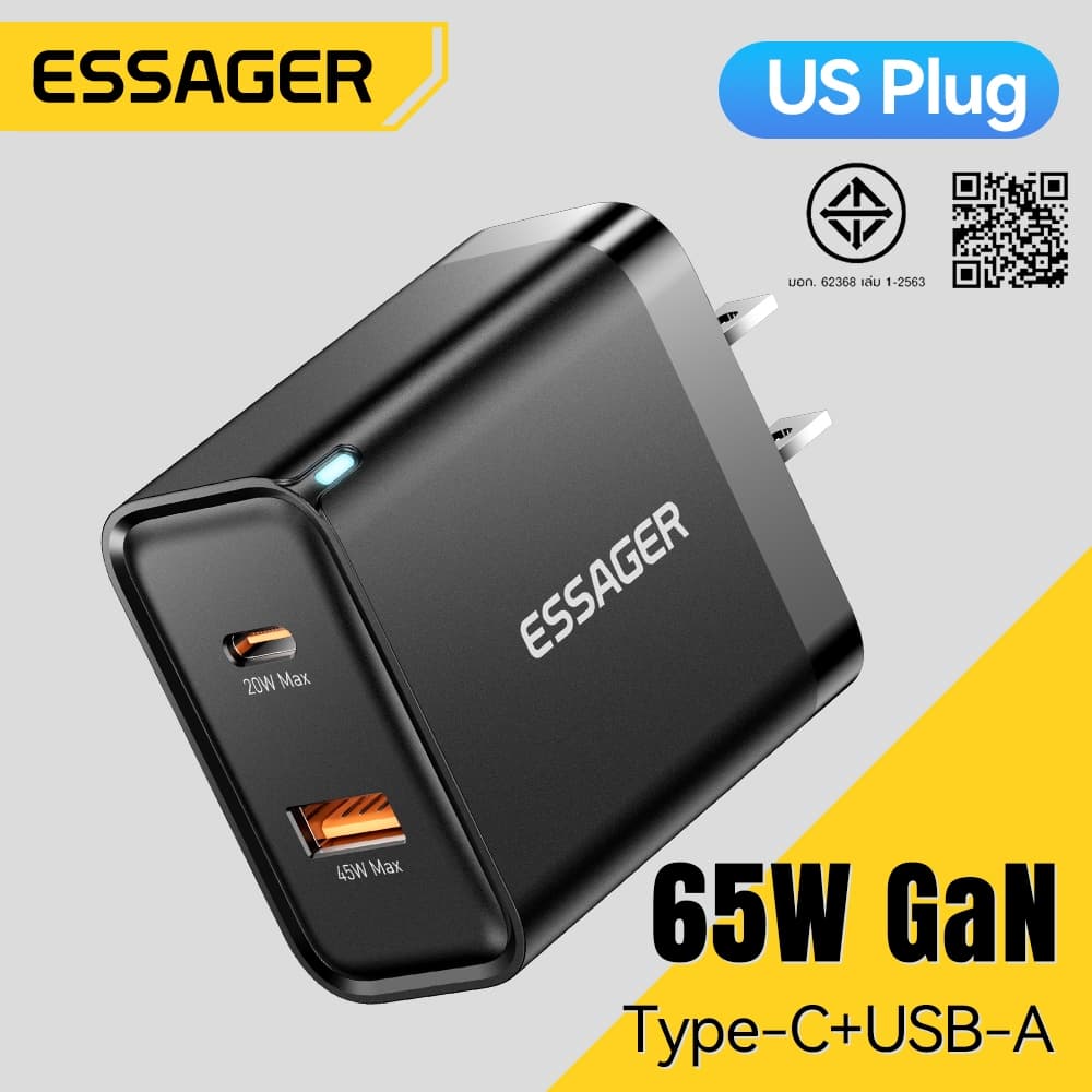 Essager 65W USB Type C GAN Charger อะแดปเตอร์ชาร์จเร็วสําหรับโทรศัพท์มือถือและคอมพิวเตอร์