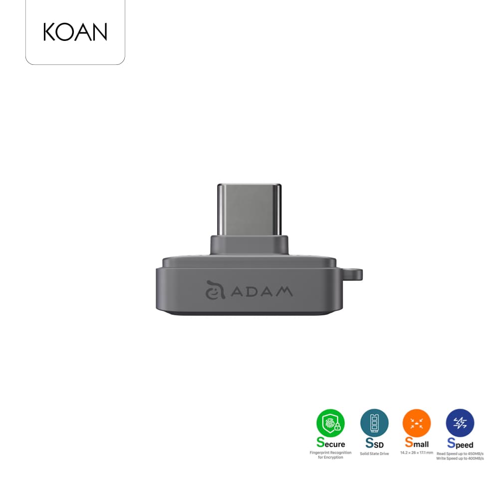 ADAM elements อุปกรณ์เก็บข้อมูล iKlips S แบบพกพาพร้อมที่สแกนนิ้ว เพื่อความปลอดภัย USB-C Nano Fingerprint SSD…