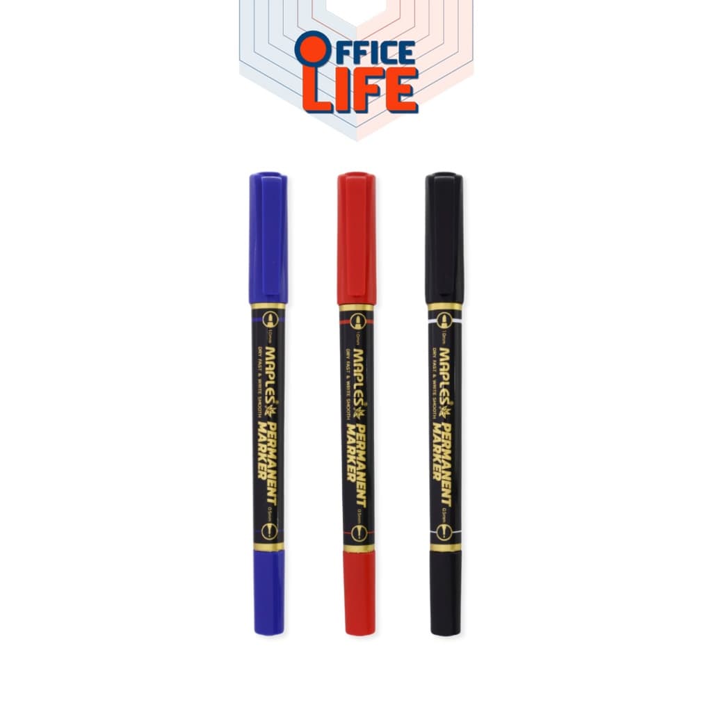 MAPLES (เมเปิ้ล) ปากกามาร์คเกอร์ มาร์คเกอร์กันน้ํา รุ่น MP-C12 เขียนถุง เขียน CD หมึกน้ําเงิน ดํา แดง 2 หัว (…