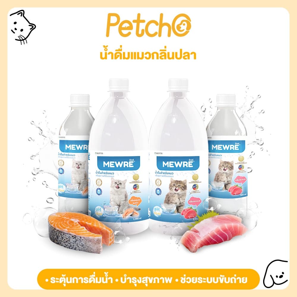 Petcho (MEWRE) น้ําดื่มสําหรับแมว แก้ปัญหาแมวดื่มน้ําน้อย ลดความเสี่ยงนิ่ว Water for Cat บรรจุ 500ml/1000ml