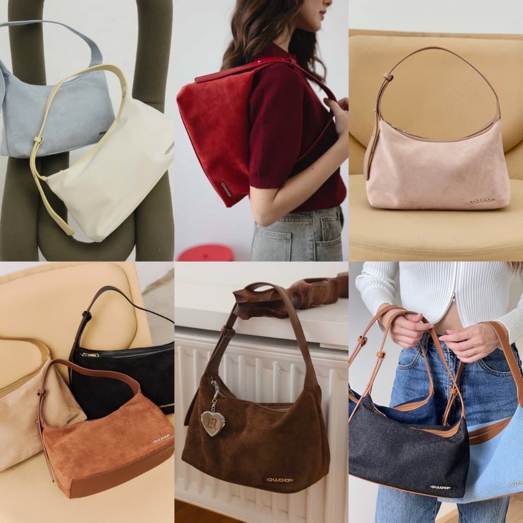 CHUUCHOP | Wendy Bag กระเป๋าสะพายข้างผู้หญิง Shoulder Bag สไตล์คลาสสิก หนังกลับและผ้ายีนส์ (C8316)