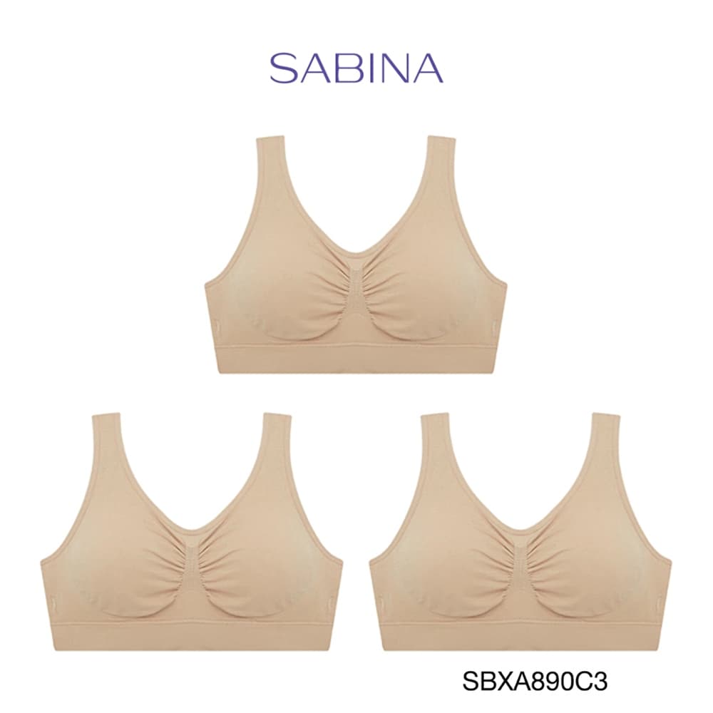 Sabina (Set 3 ชิ้น) Smart Stretch เสื้อชั้นในไร้โครง รหัส SBXA890 สีเนื้อเข้ม