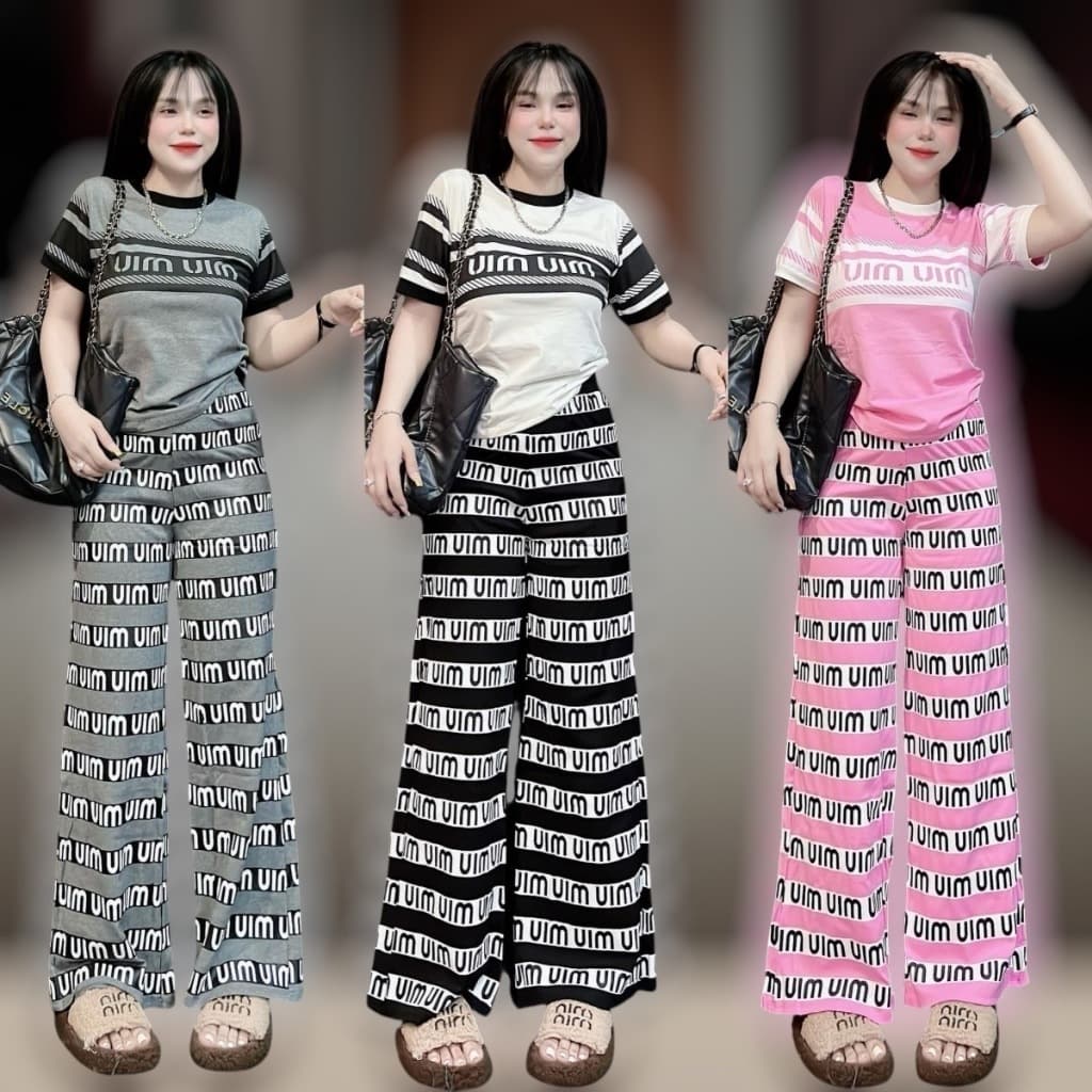 No.Set5252 ชุดเซ็ท2ชิ้น เสื้อแขนสั้น+กางเกงขายาวพิมพ์ลายU ชุดเซ็ท เสื้อผ้าแฟชั่น