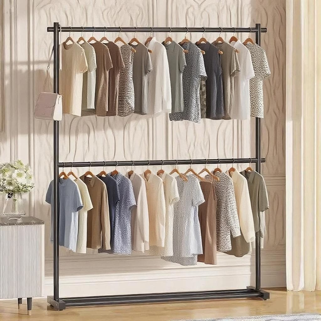 ราวตากผ้า 2 ชั้น 150*50*200CM ราวแขวนเสื้อผ้า แบบมินิมอล สําหรับคอนโด รางตากแข็งแรง เเขวนได้50ตัว