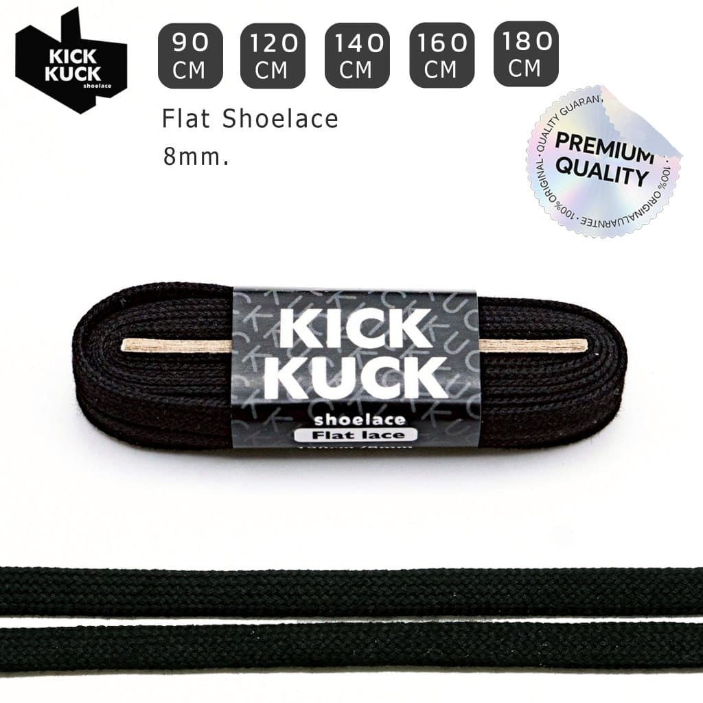 (หนา2ชั้น ไม่บาง พรีเมี่ยม) KICKKUCK (คิกคัก) เชือกรองเท้าสีดํา (black) (แบบแบน)FLAT ความยาว…
